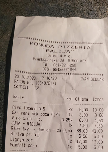 Opinii despre Konoba Galija în Krk - Gastronomija i ugostiteljstvo