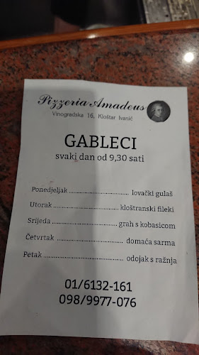 Opinii despre Restoran Amadeus în Kloštar Ivanić - Gastronomija i ugostiteljstvo