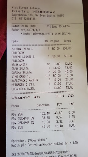 Opinii despre Klet Europa j.d.o.o în Sveti Ivan Zelina - Gastronomija i ugostiteljstvo