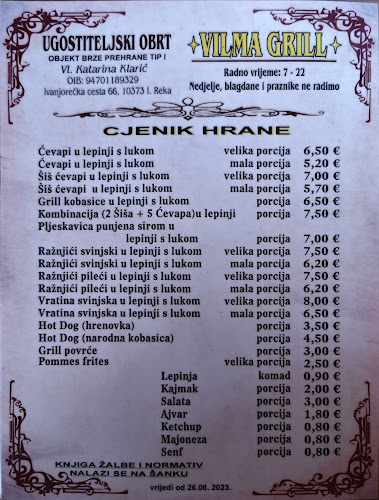 Opinii despre Vilma Grill în Ivanja Reka - Gastronomija i ugostiteljstvo