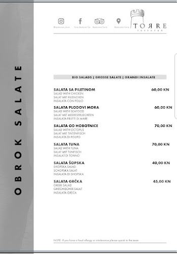 Restaurant Torre Fleisch- u. Fischgerichte, Pasta, Risotto - Tar