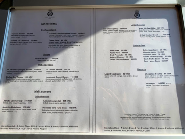 Fort George Croatia - Gastronomija i ugostiteljstvo